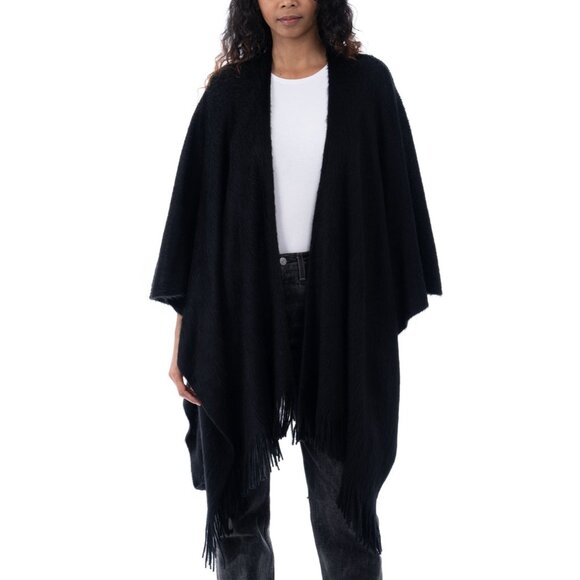I.n.c. International Concepts Women's Fringe-Trim Wrap Sweater, Black, One Size - Picture 1 of 6